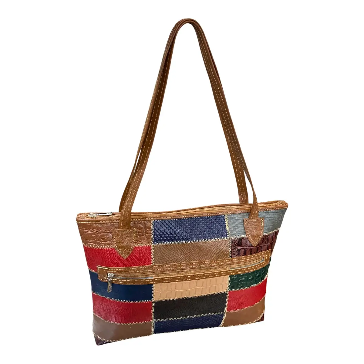 Bolsa Em Couro Retalhos Ombro Feminina Pastel Pasta - Imagem 14