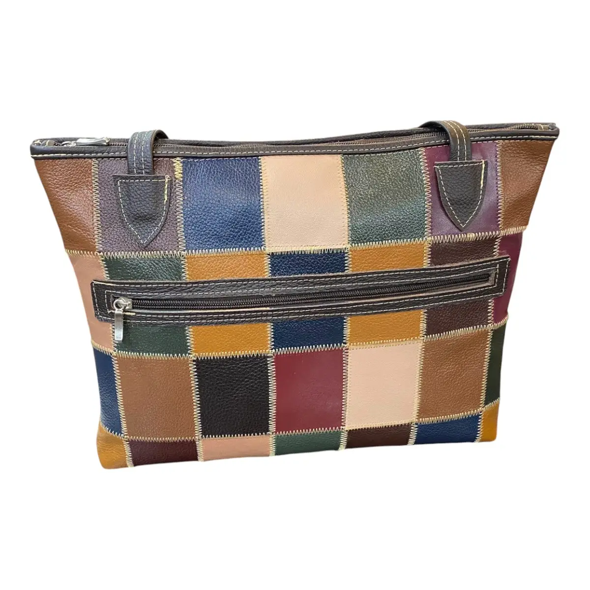 Bolsa Em Couro Retalhos Ombro Feminina Pastel Pasta - Imagem 15