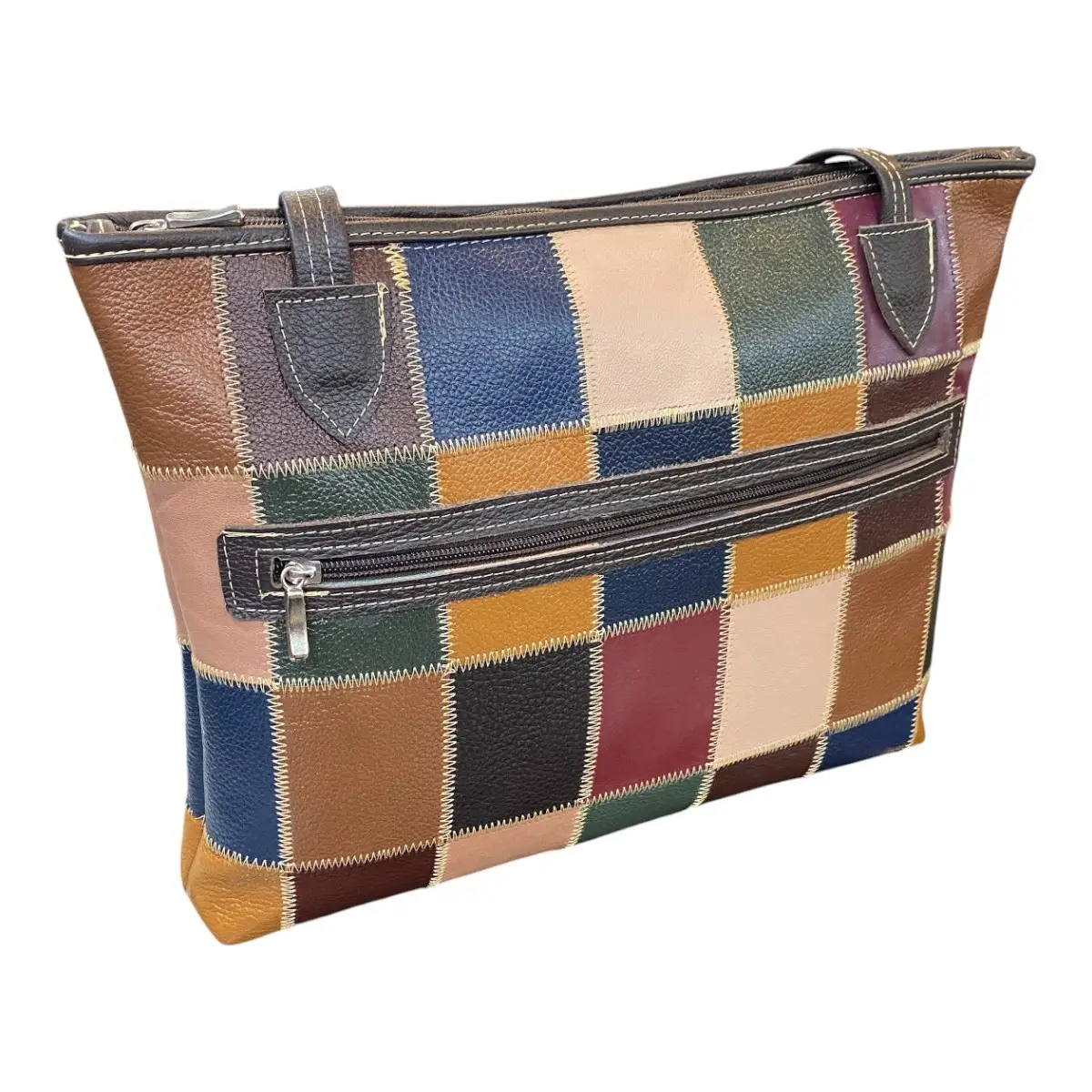 Bolsa Em Couro Retalhos Ombro Feminina Pastel Pasta - Imagem 16