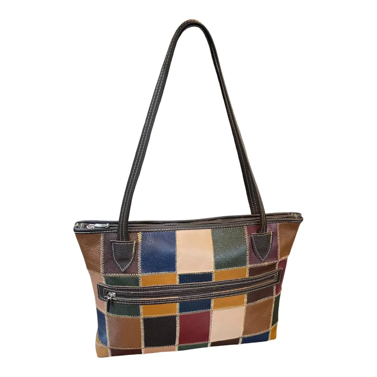 Bolsa Em Couro Retalhos Ombro Feminina Pastel Pasta - Imagem 17