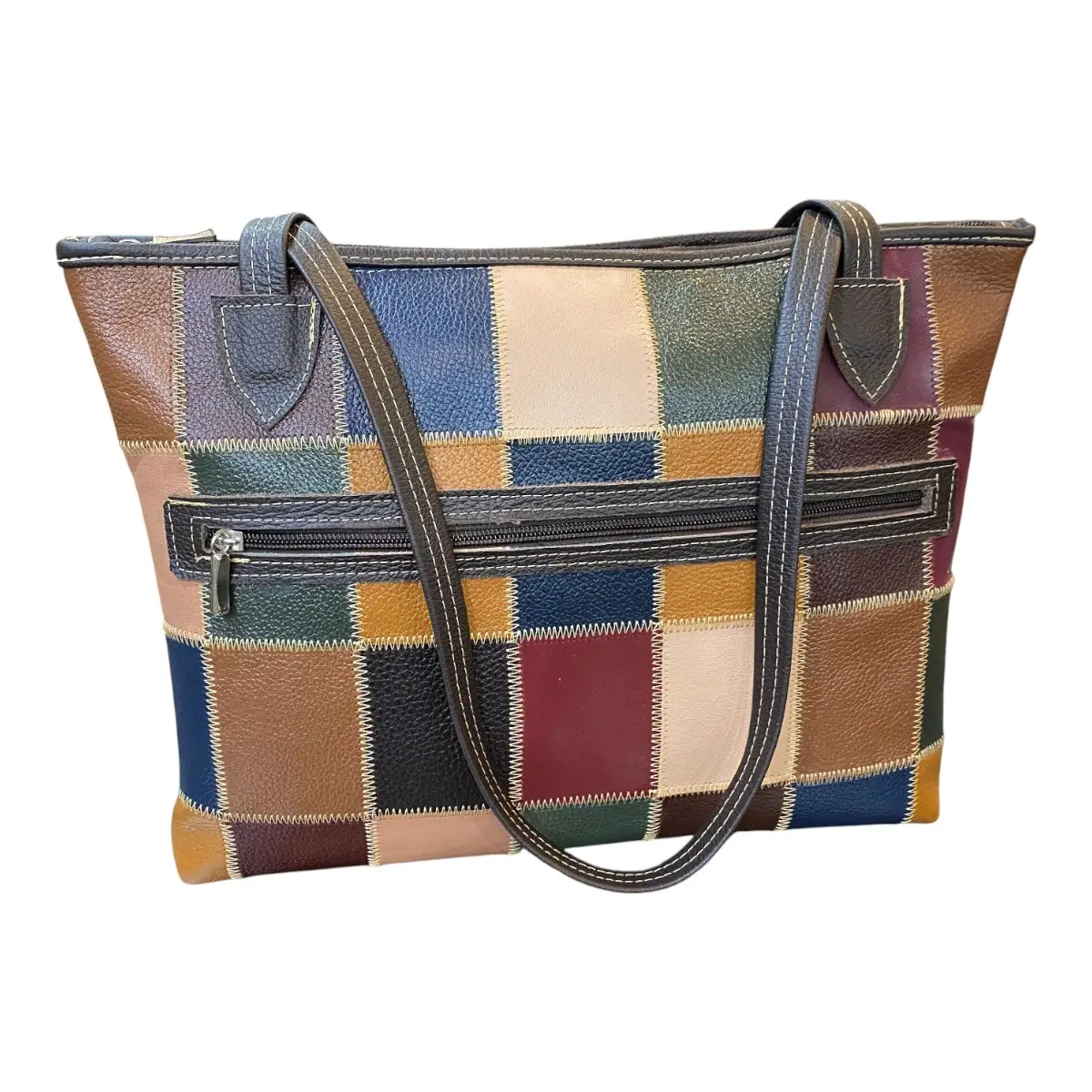 Bolsa Em Couro Retalhos Ombro Feminina Pastel Pasta - Imagem 20