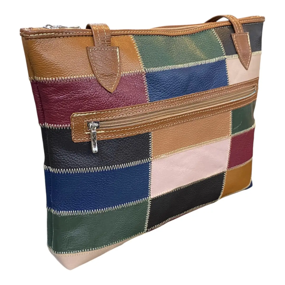 Bolsa Em Couro Retalhos Ombro Feminina Pastel Pasta - Imagem 3