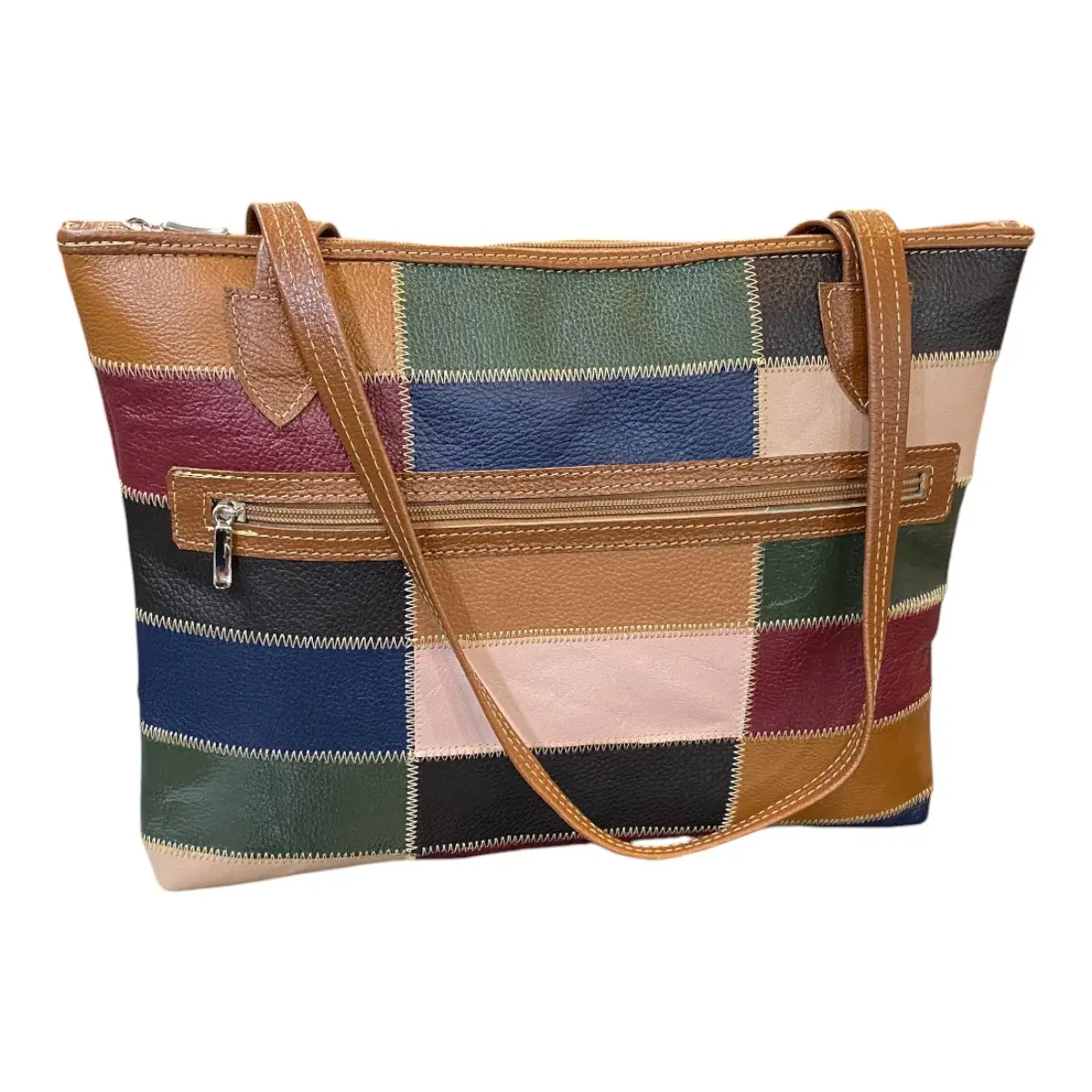 Bolsa Em Couro Retalhos Ombro Feminina Pastel Pasta - Imagem 4