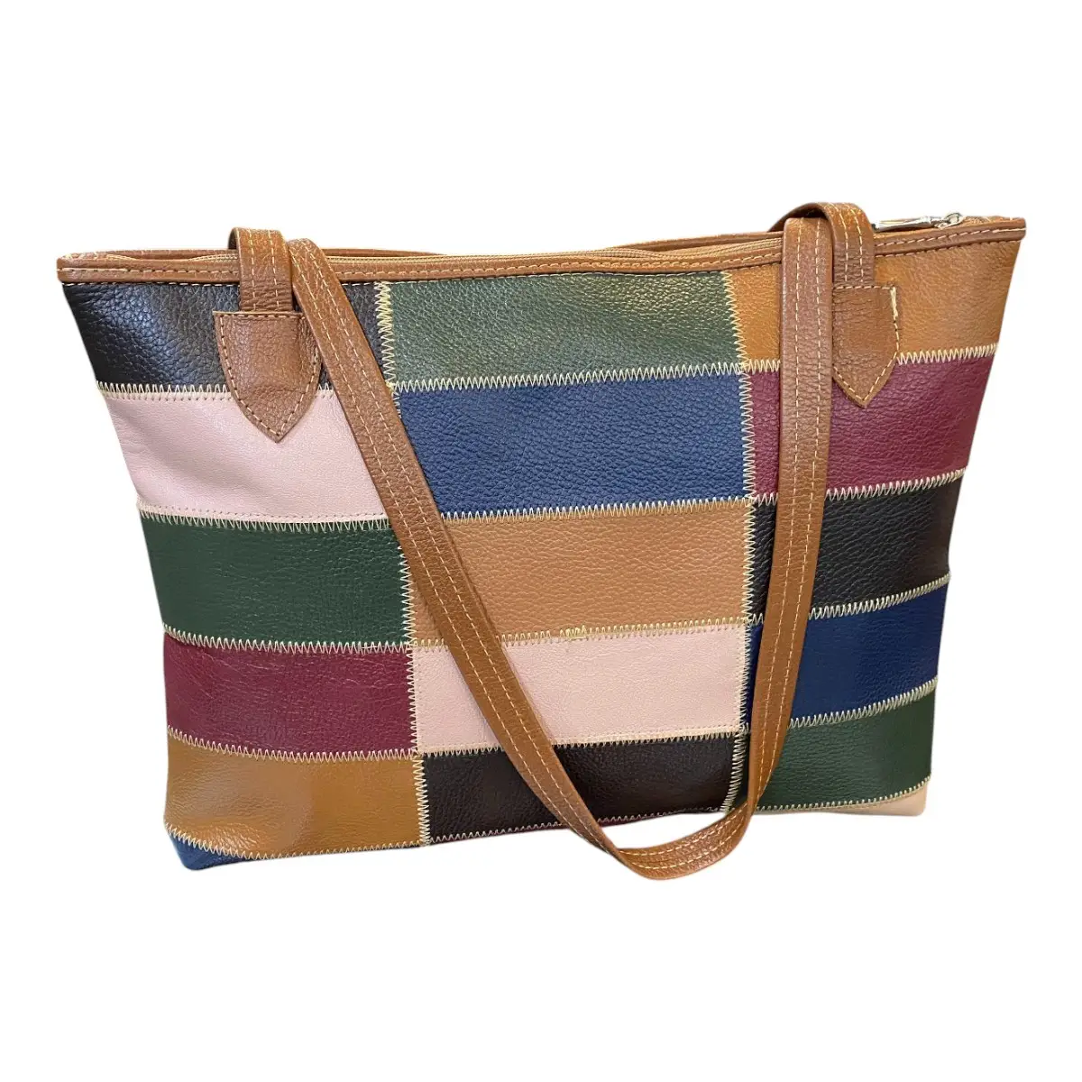 Bolsa Em Couro Retalhos Ombro Feminina Pastel Pasta - Imagem 5