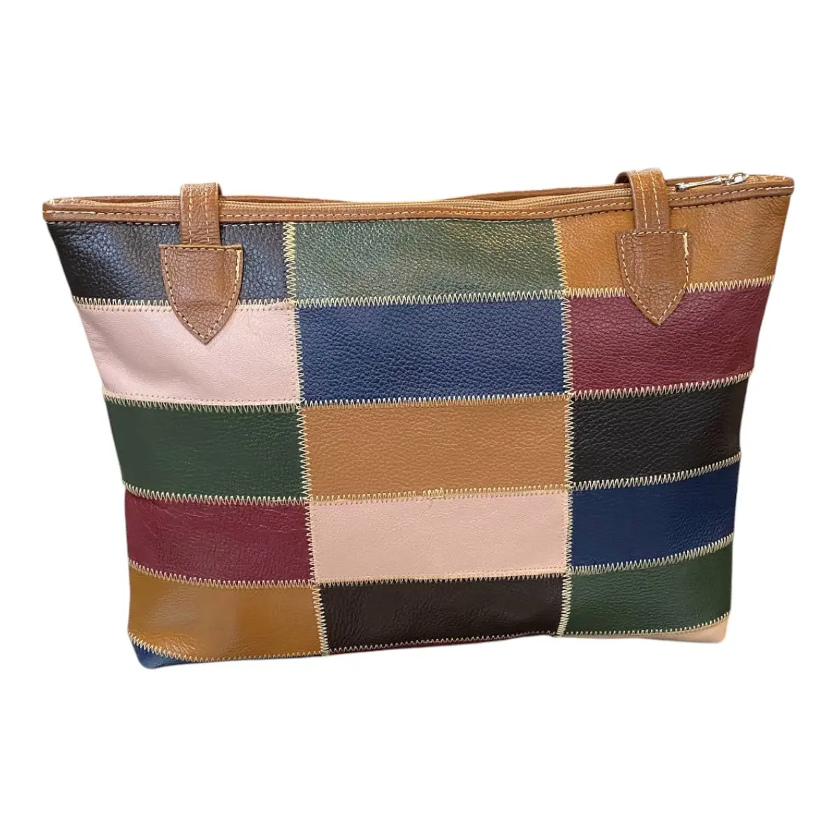 Bolsa Em Couro Retalhos Ombro Feminina Pastel Pasta - Imagem 7