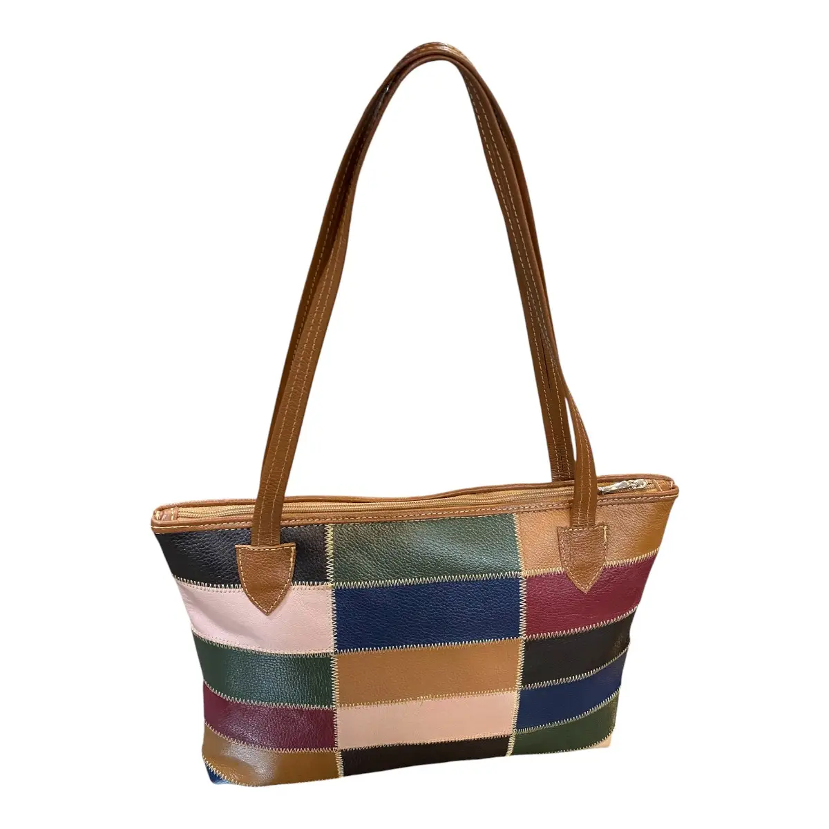 Bolsa Em Couro Retalhos Ombro Feminina Pastel Pasta - Imagem 8