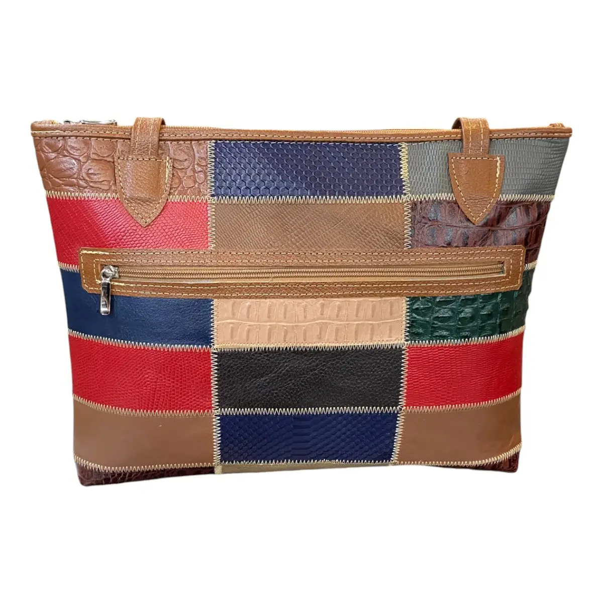 Bolsa Em Couro Retalhos Ombro Feminina Pastel Pasta - Imagem 10