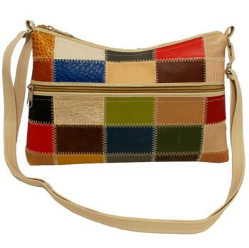 Bolsa Em Retalhos De Couro Transversal Feminina Casual