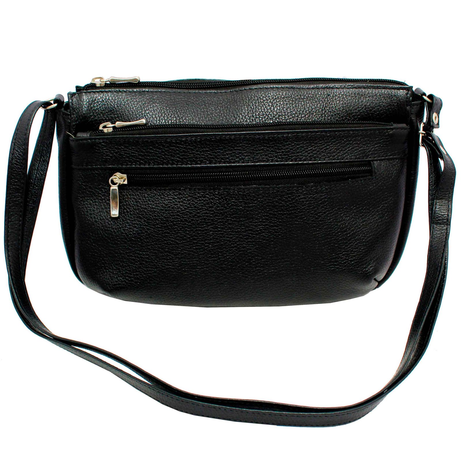 Bolsa Feminina Couro Transversal 4 Zíperes Lisa Casual