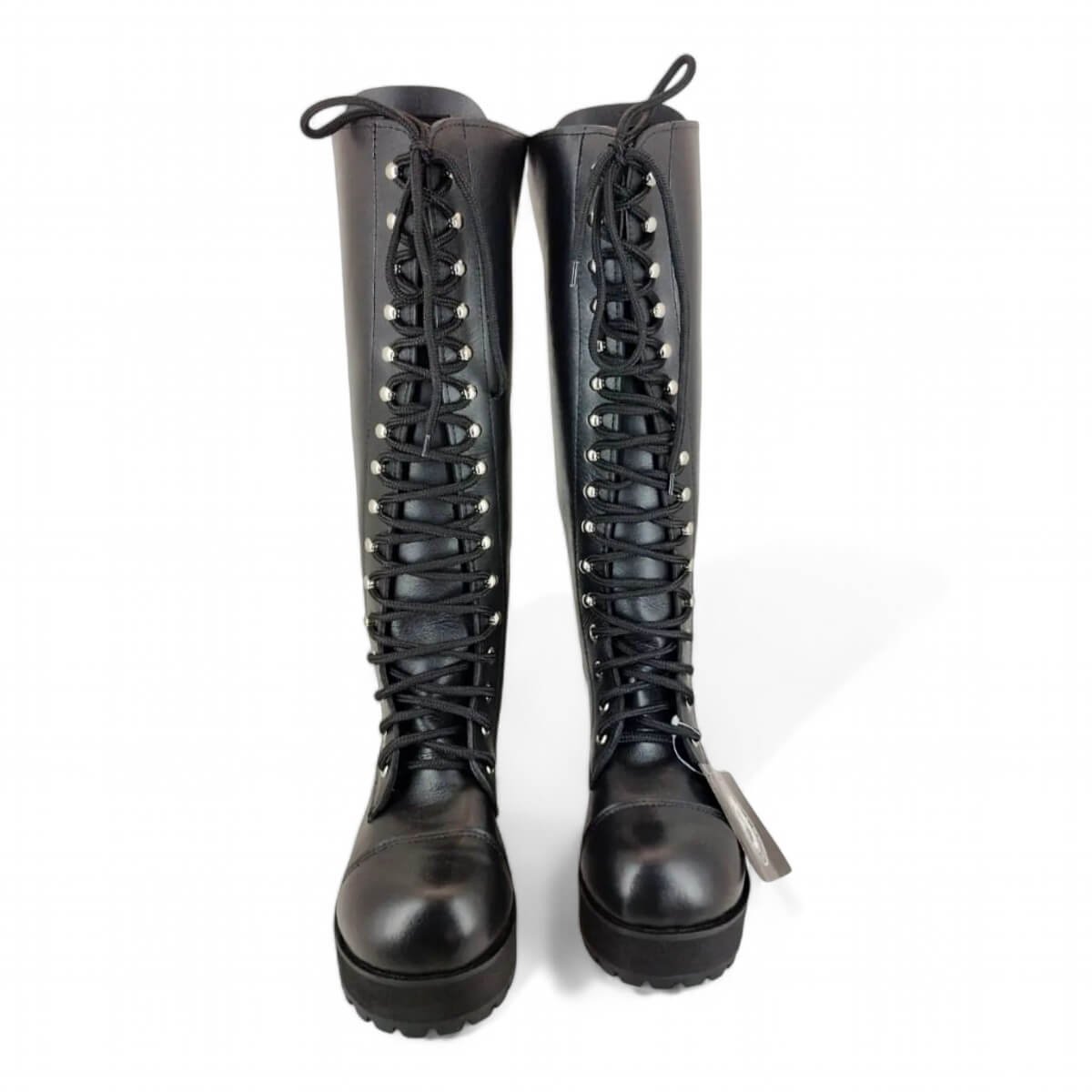 Coturno Couro Bovino Legitimo Cano Alto Gancho Ilhoses Ref012 - Imagem 4