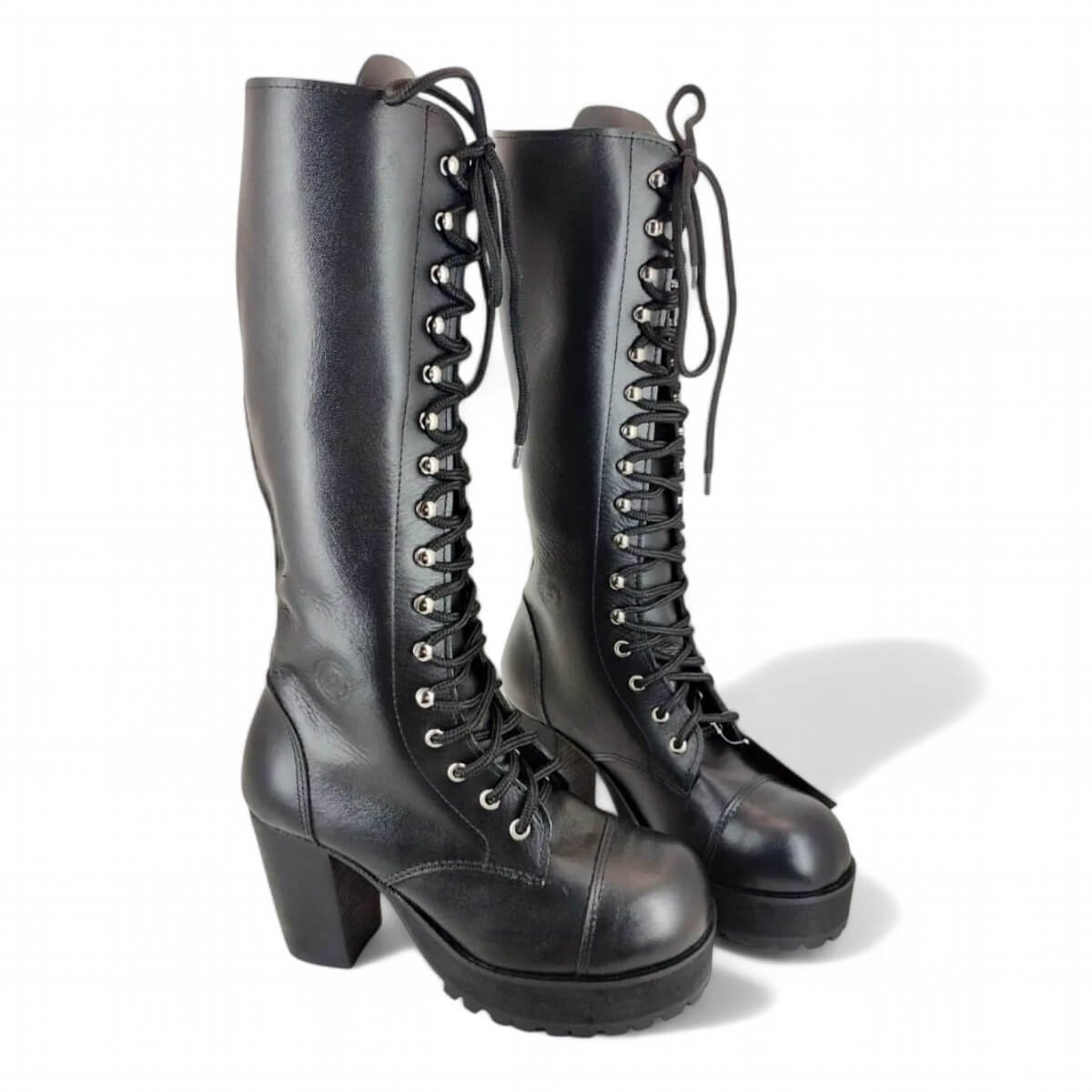 Coturno Couro Bovino Legitimo Cano Alto Gancho Ilhoses Ref012 - Imagem 3