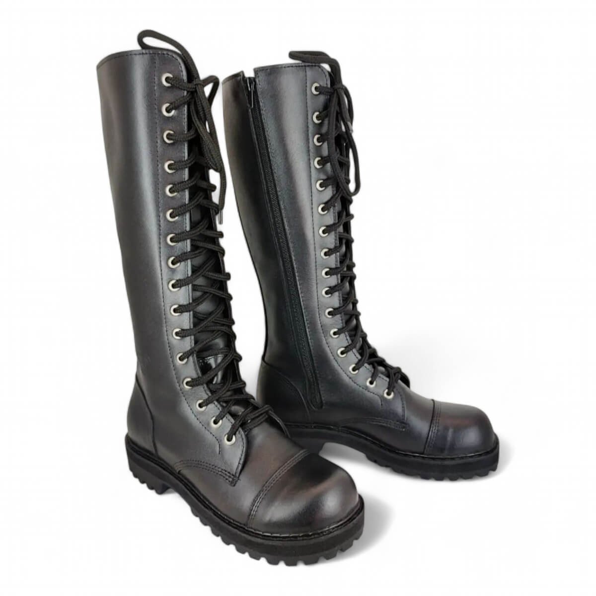 Coturno Couro Bovino Legitimo Cano Alto Zíper Ref027