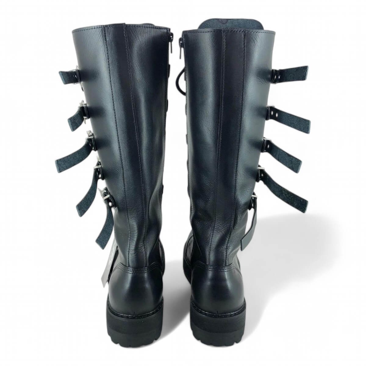 Coturno Couro Bovino Legitimo Cano Alto Ziper 5 Fivelas Caveiras Ref137 - Imagem 3