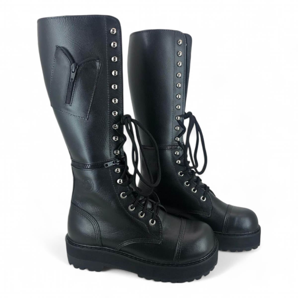 Coturno Couro Bovino Legitimo Cano Alto Ganchos Ilhoses 2 Fivelas Ref157