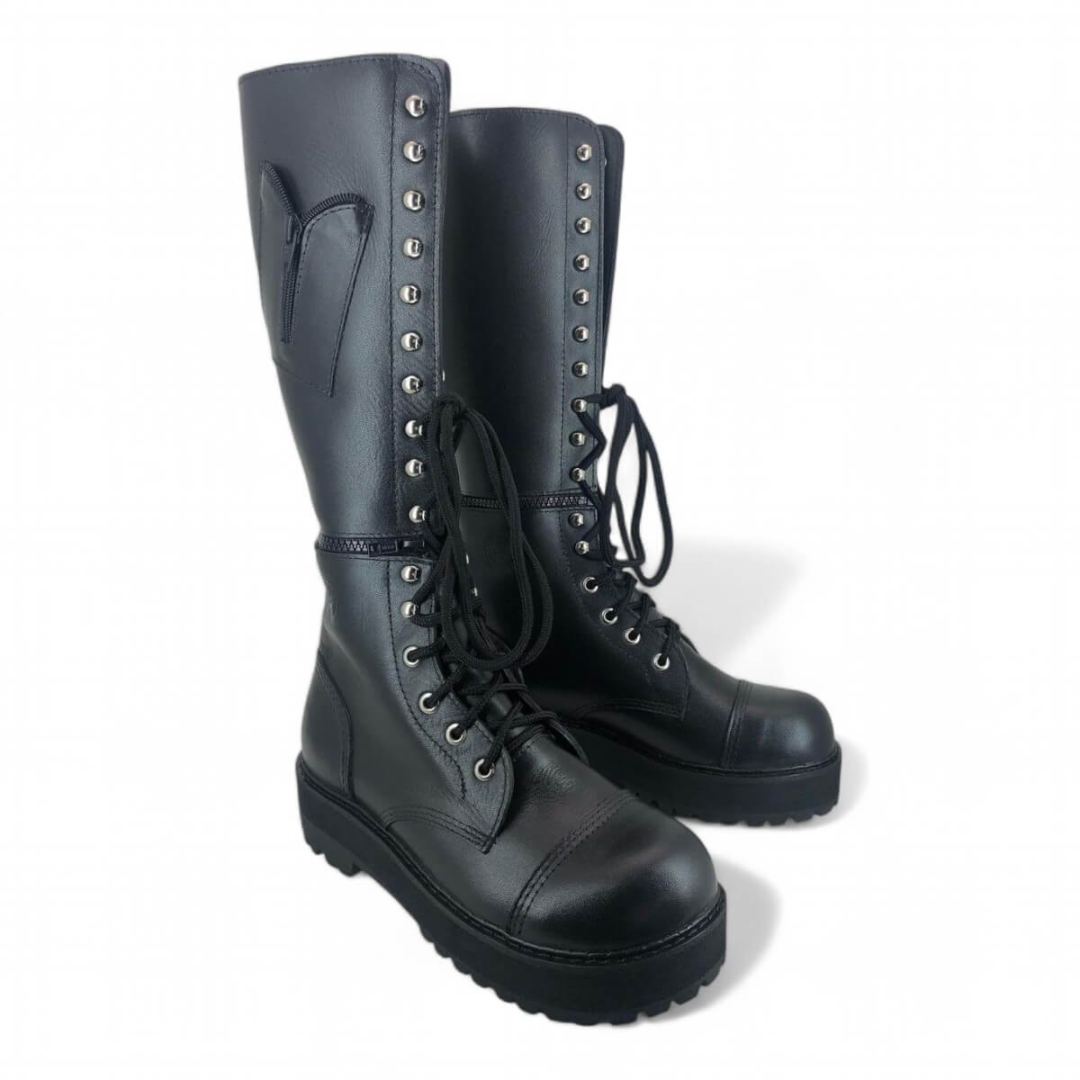 Coturno Couro Bovino Legitimo Cano Alto Ganchos Ilhoses 2 Fivelas Ref157 - Imagem 3