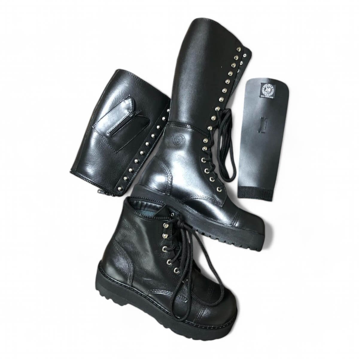 Coturno Couro Bovino Legitimo Cano Alto Ganchos Ilhoses 2 Fivelas Ref157 - Imagem 6