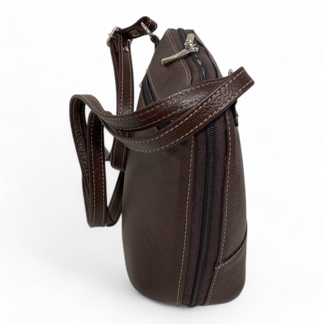 Bolsa Feminina Couro Legítimo Pequena Channel Redonda Ziper Inteiro Repartições internas - Imagem 26