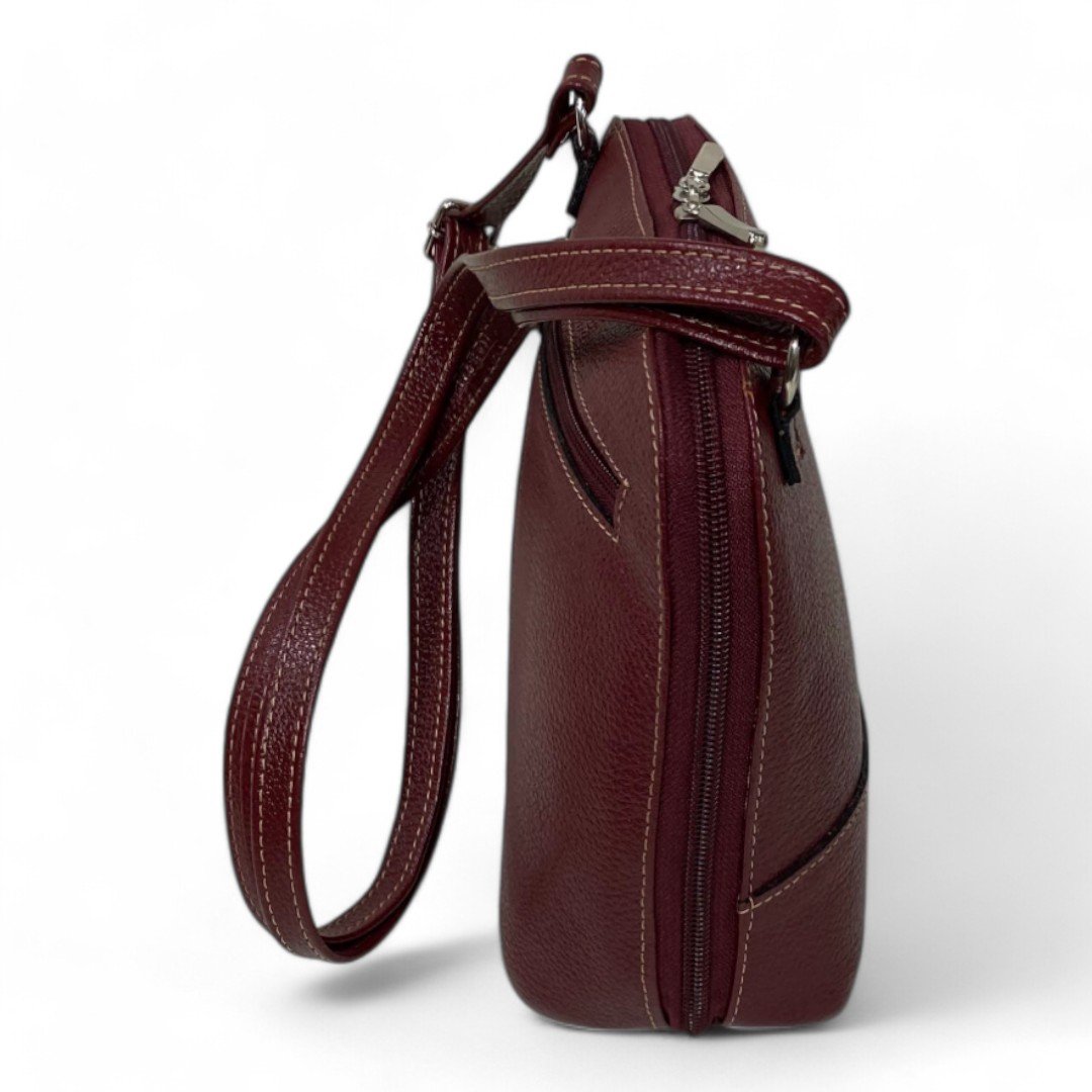 Bolsa Feminina Couro Legítimo Pequena Channel Redonda Ziper Inteiro Repartições internas - Imagem 4
