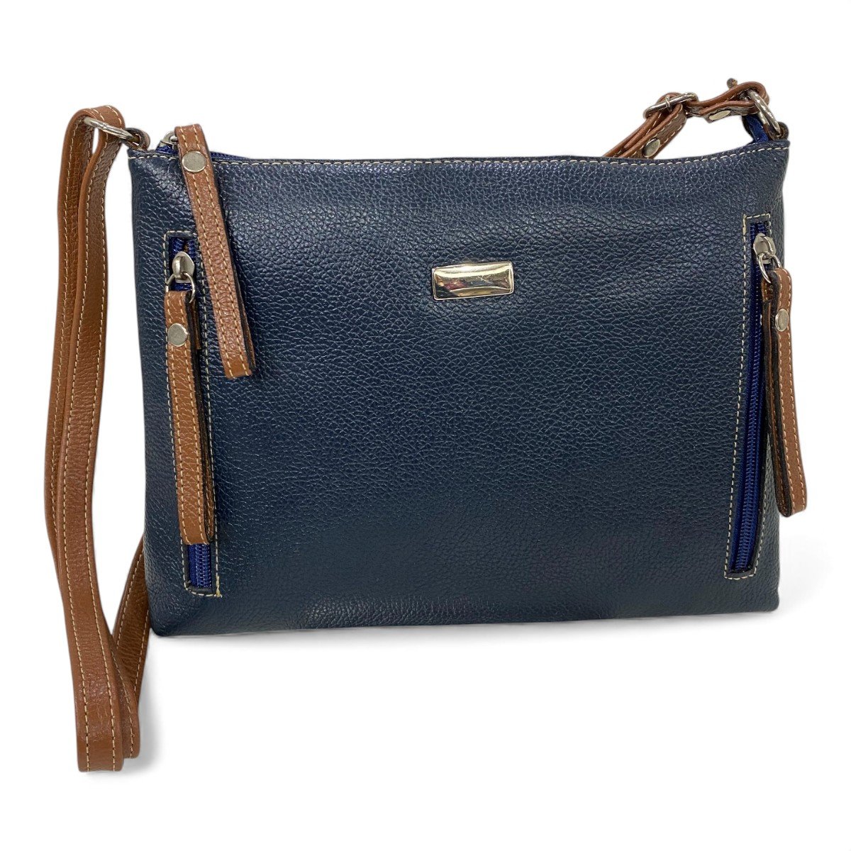 Bolsa Feminina Couro Transversal Bls294 4 Ziperes Duas Cores - Imagem 38