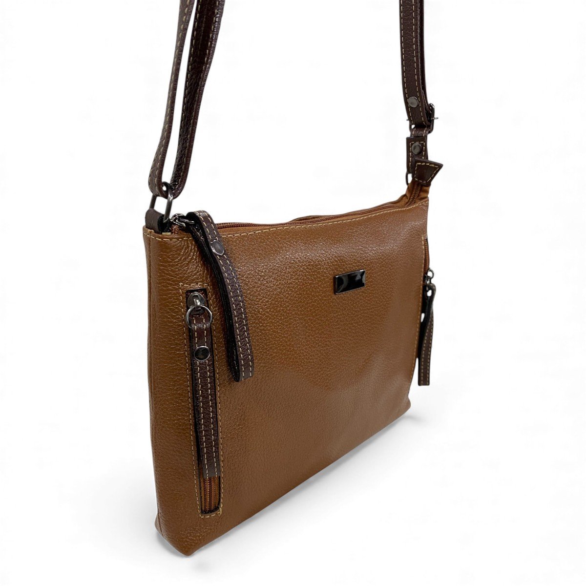 Bolsa Feminina Couro Transversal Bls294 4 Ziperes Duas Cores - Imagem 34