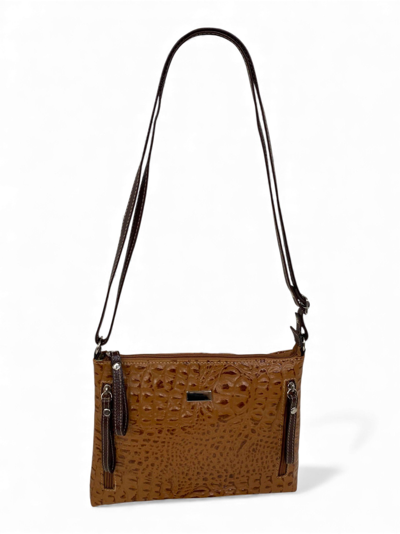 Bolsa Feminina Couro Transversal Bls294 4 Ziperes Duas Cores Croco - Imagem 43