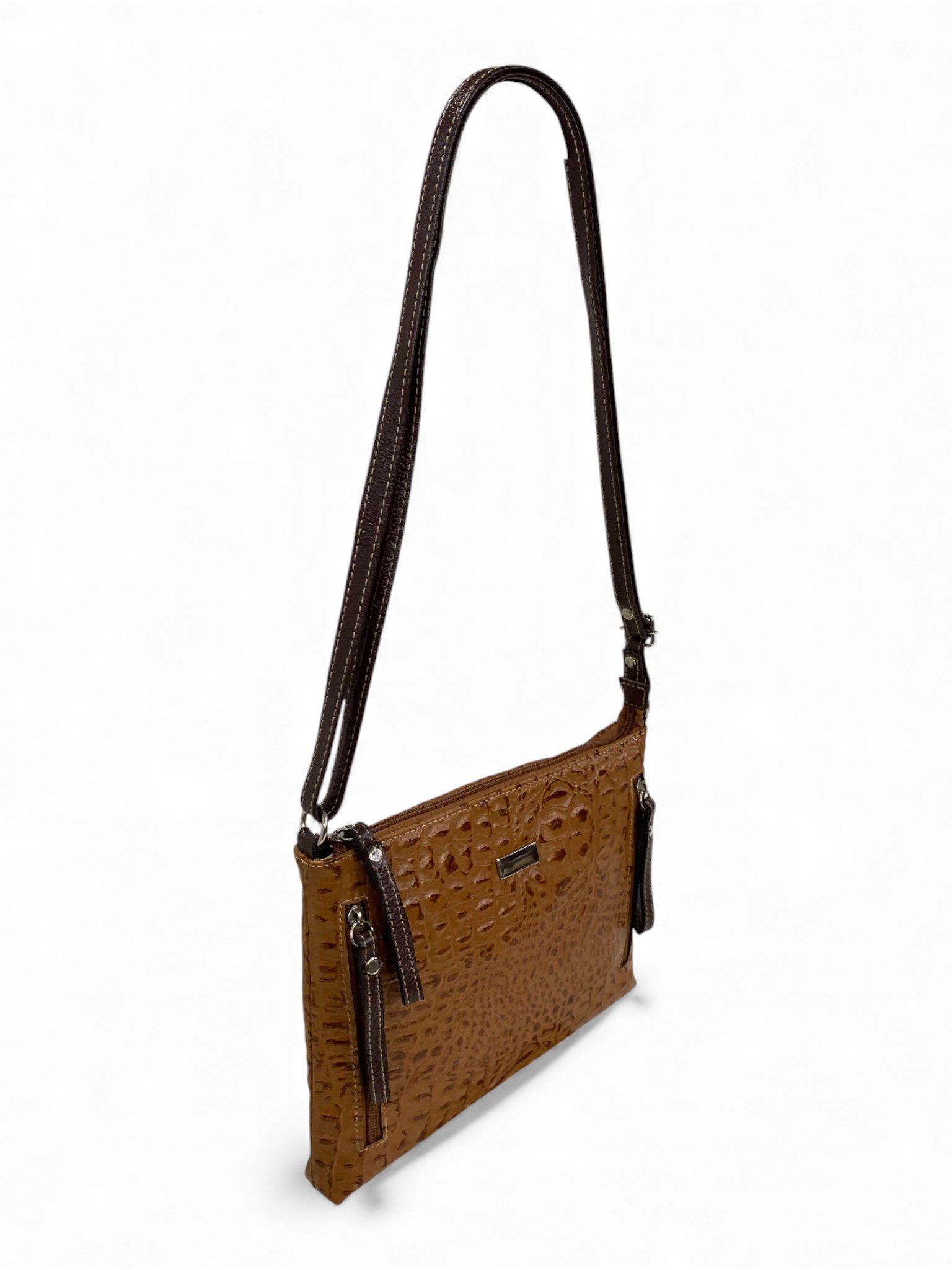 Bolsa Feminina Couro Transversal Bls294 4 Ziperes Duas Cores Croco - Imagem 42