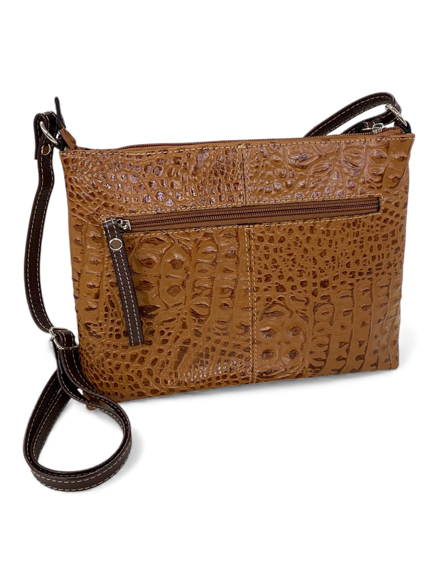 Bolsa Feminina Couro Transversal Bls294 4 Ziperes Duas Cores Croco - Imagem 40