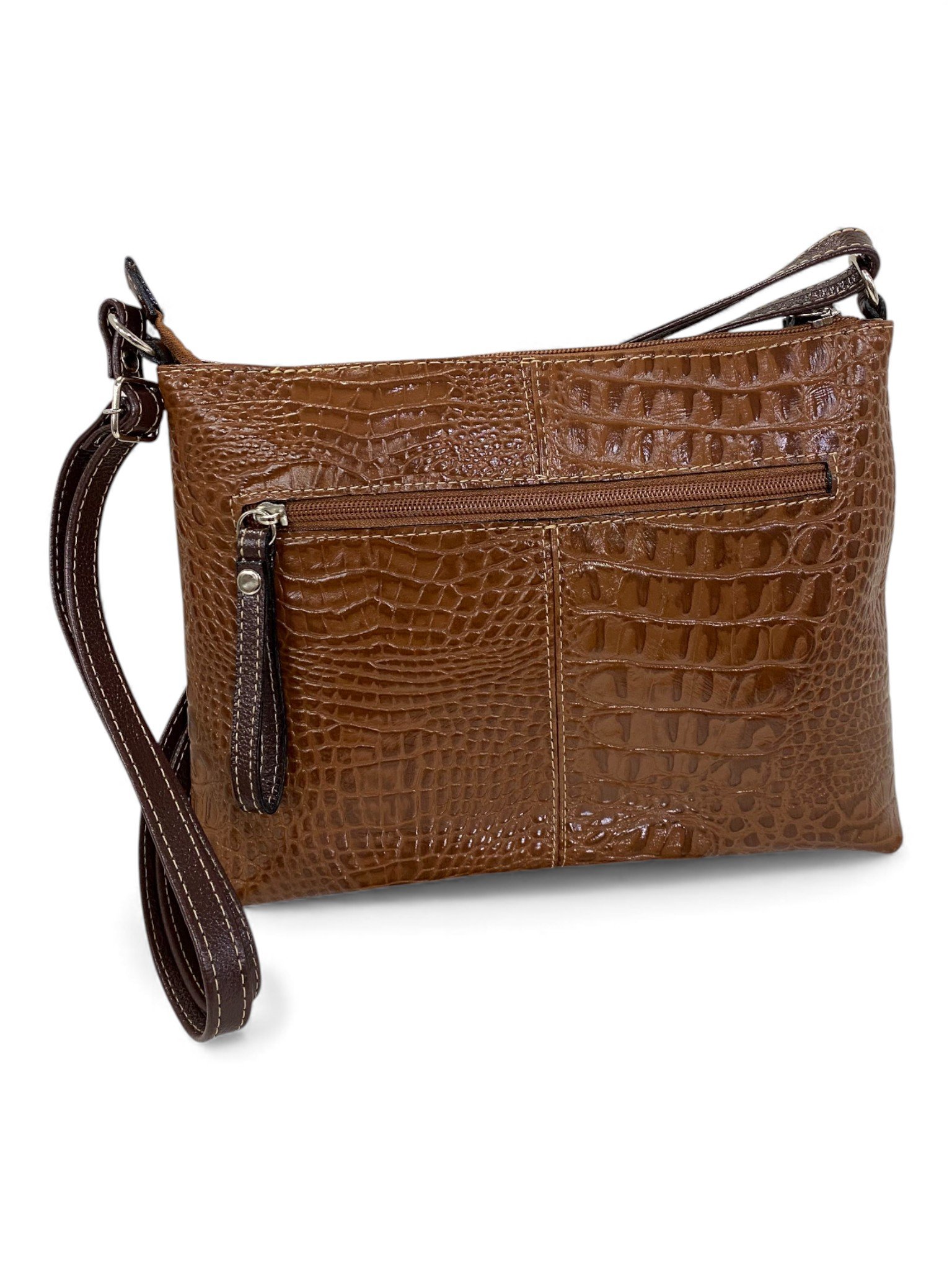 Bolsa Feminina Couro Transversal Bls294 4 Ziperes Duas Cores Croco - Imagem 35