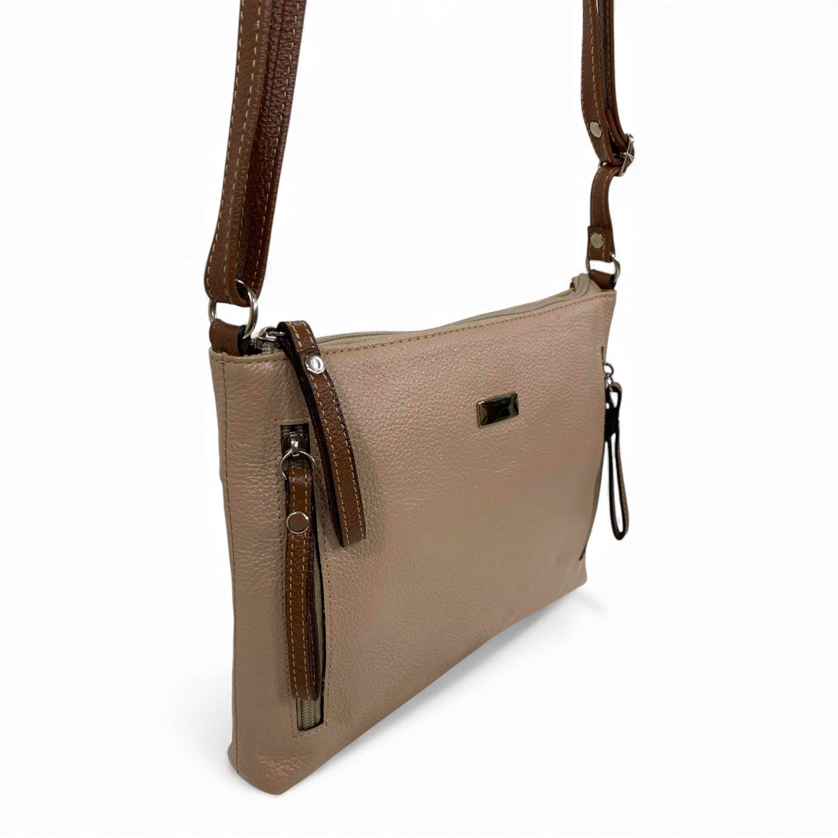 Bolsa Feminina Couro Transversal Bls294 4 Ziperes Duas Cores - Imagem 29