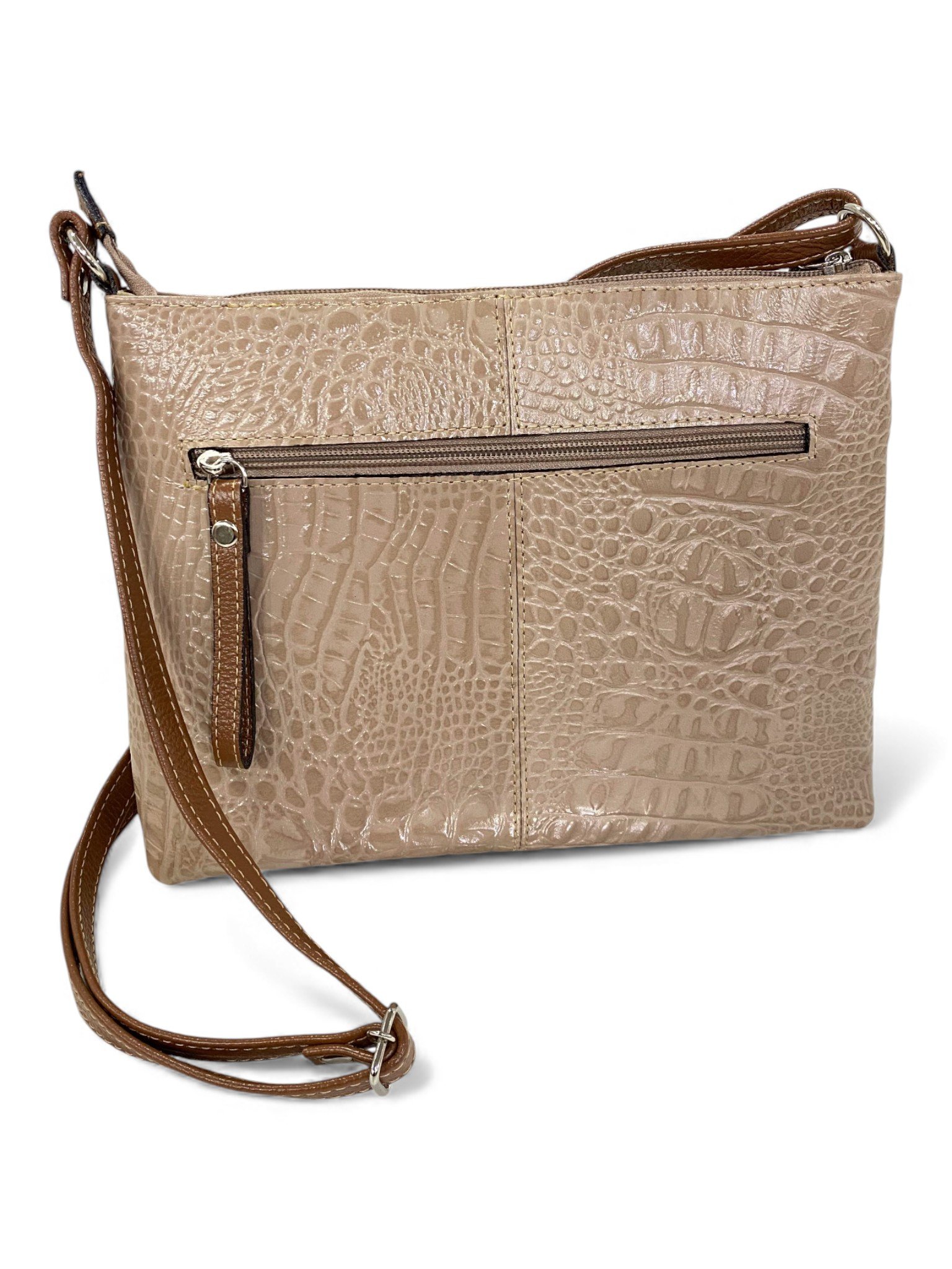 Bolsa Feminina Couro Transversal Bls294 4 Ziperes Duas Cores Croco - Imagem 31