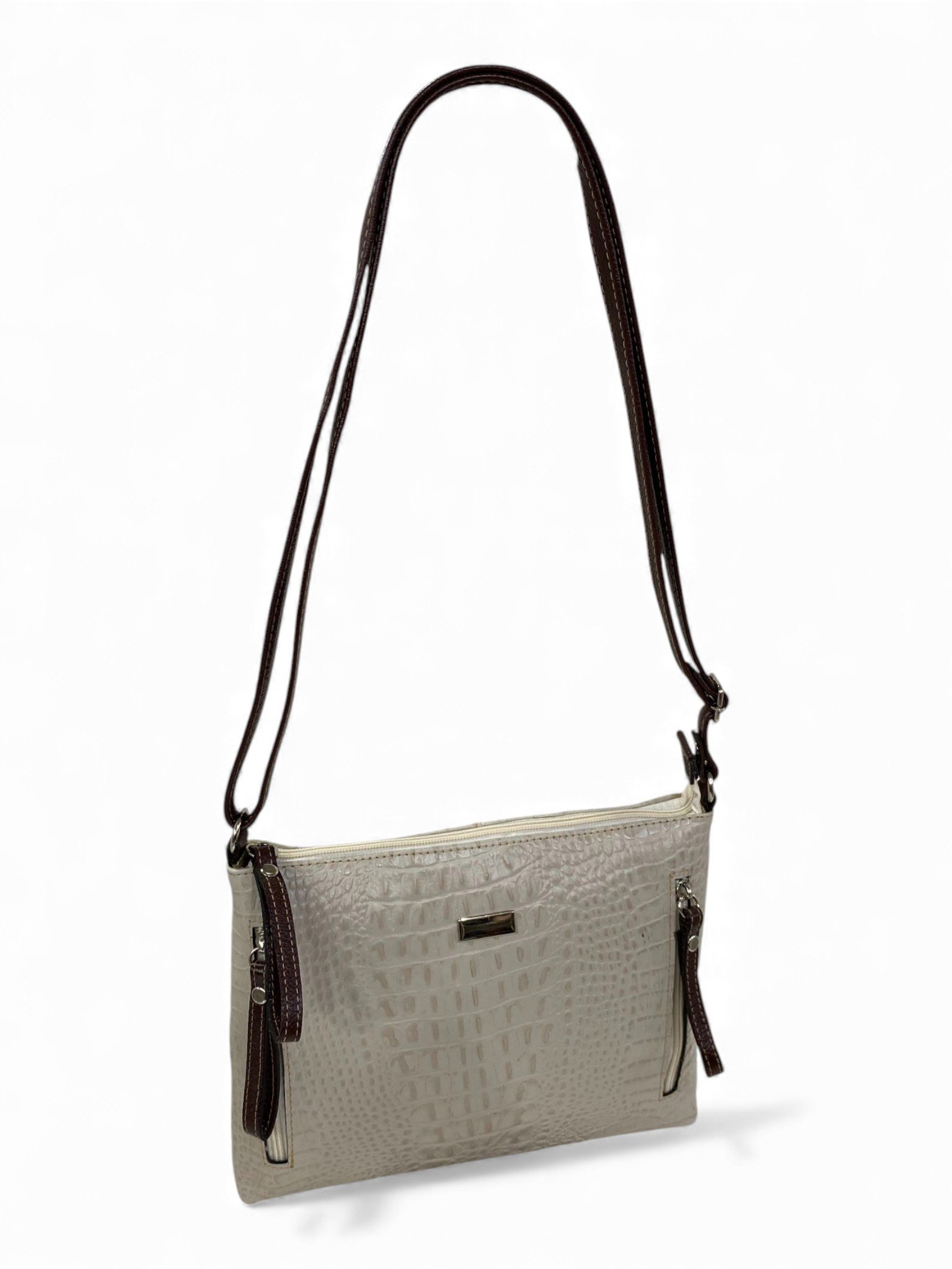 Bolsa Feminina Couro Transversal Bls294 4 Ziperes Duas Cores Croco - Imagem 30