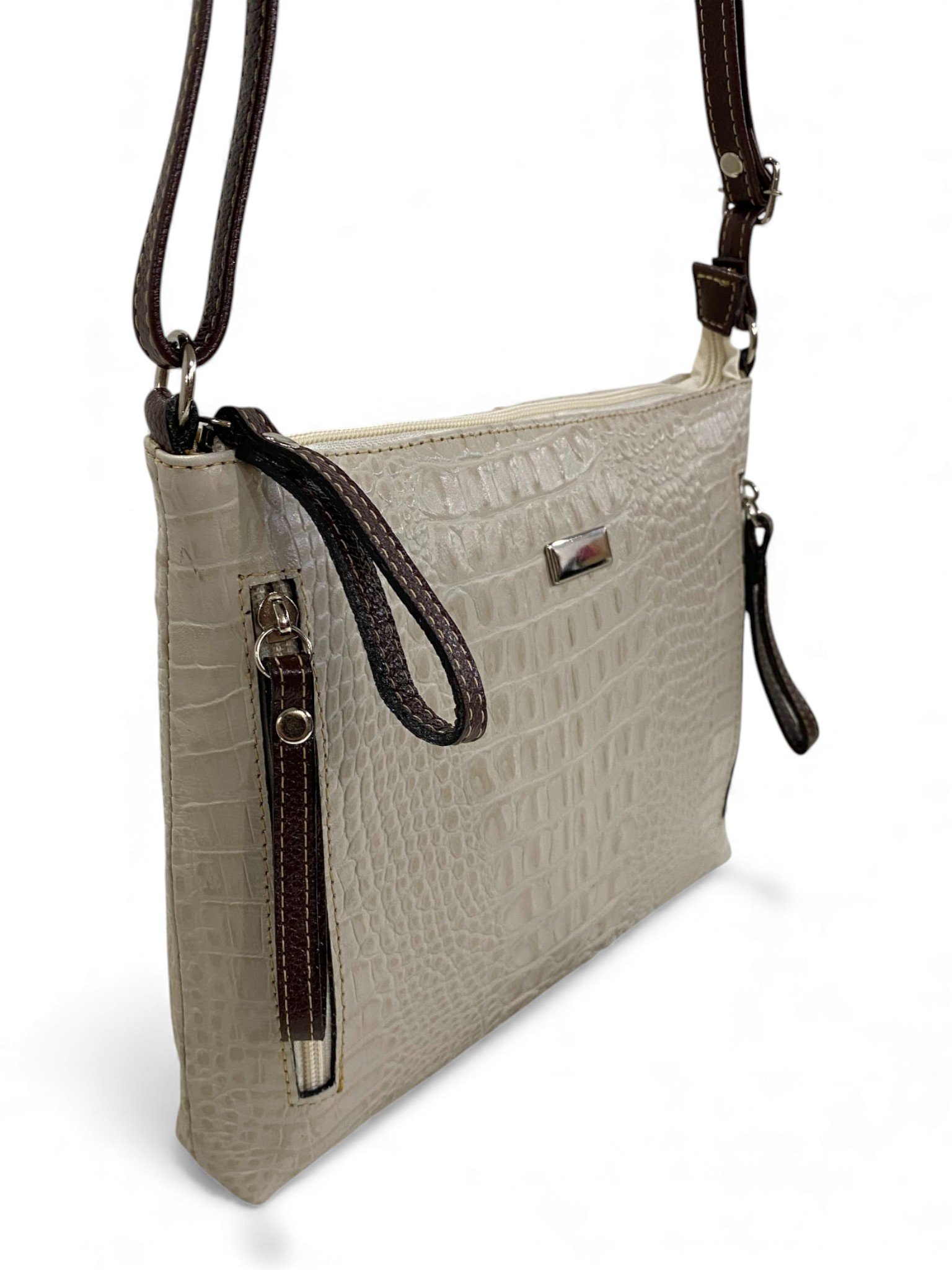 Bolsa Feminina Couro Transversal Bls294 4 Ziperes Duas Cores Croco - Imagem 28