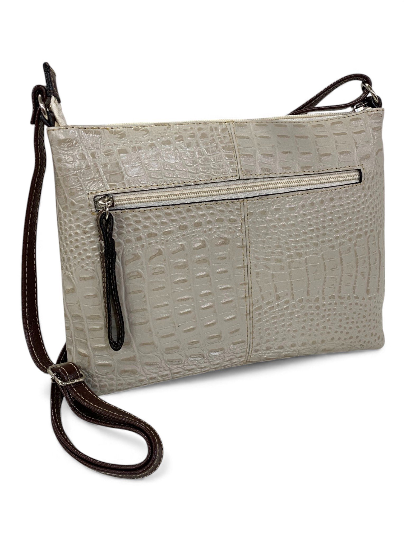 Bolsa Feminina Couro Transversal Bls294 4 Ziperes Duas Cores Croco - Imagem 27