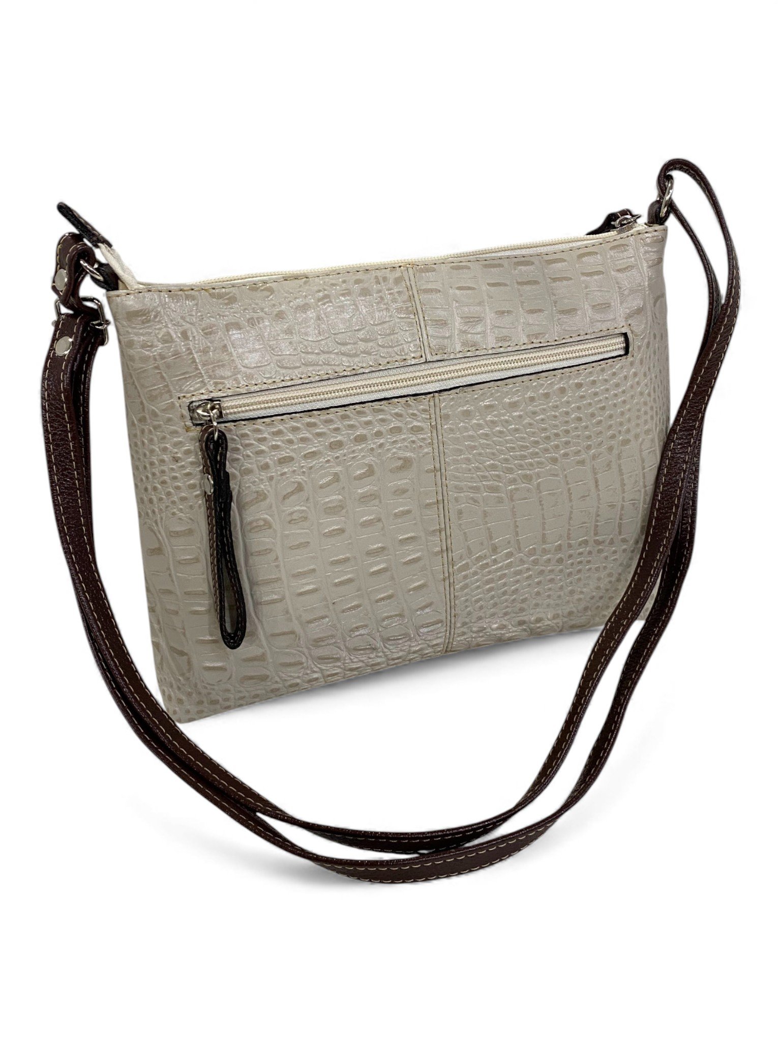 Bolsa Feminina Couro Transversal Bls294 4 Ziperes Duas Cores Croco - Imagem 26