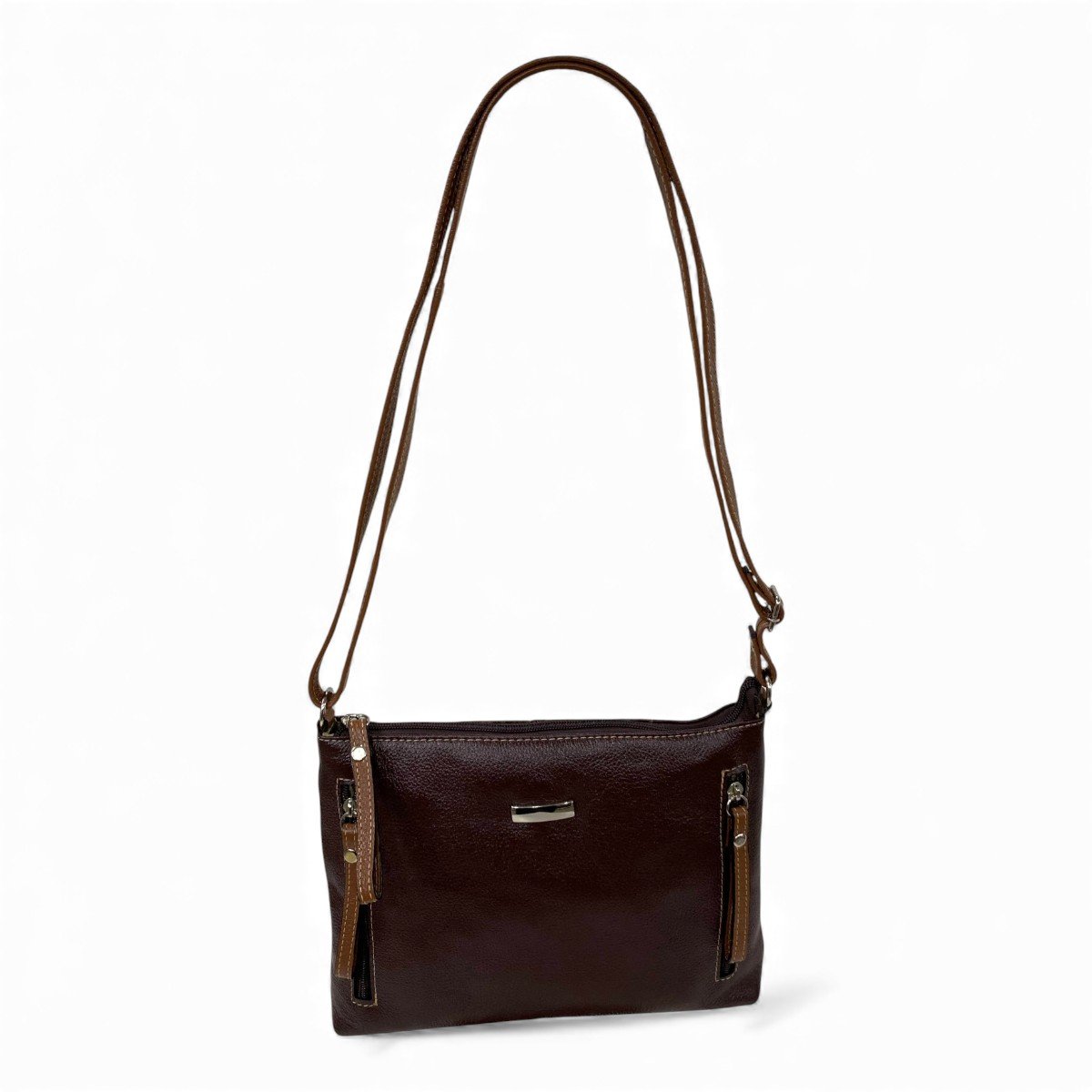 Bolsa Feminina Couro Transversal Bls294 4 Ziperes Duas Cores - Imagem 21