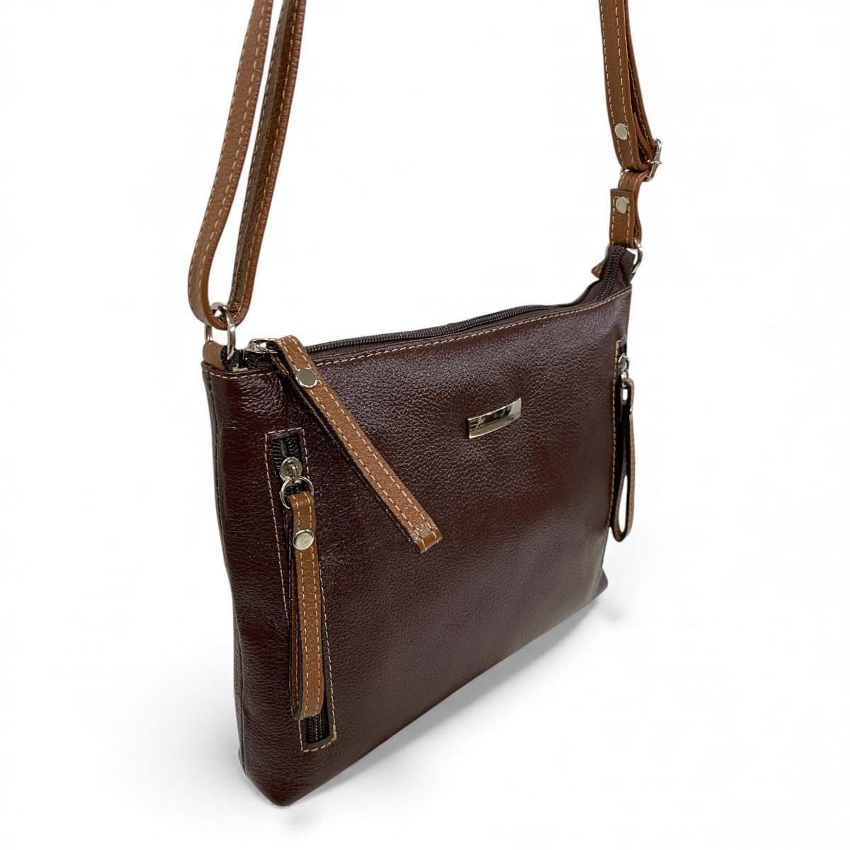 Bolsa Feminina Couro Transversal Bls294 4 Ziperes Duas Cores - Imagem 19