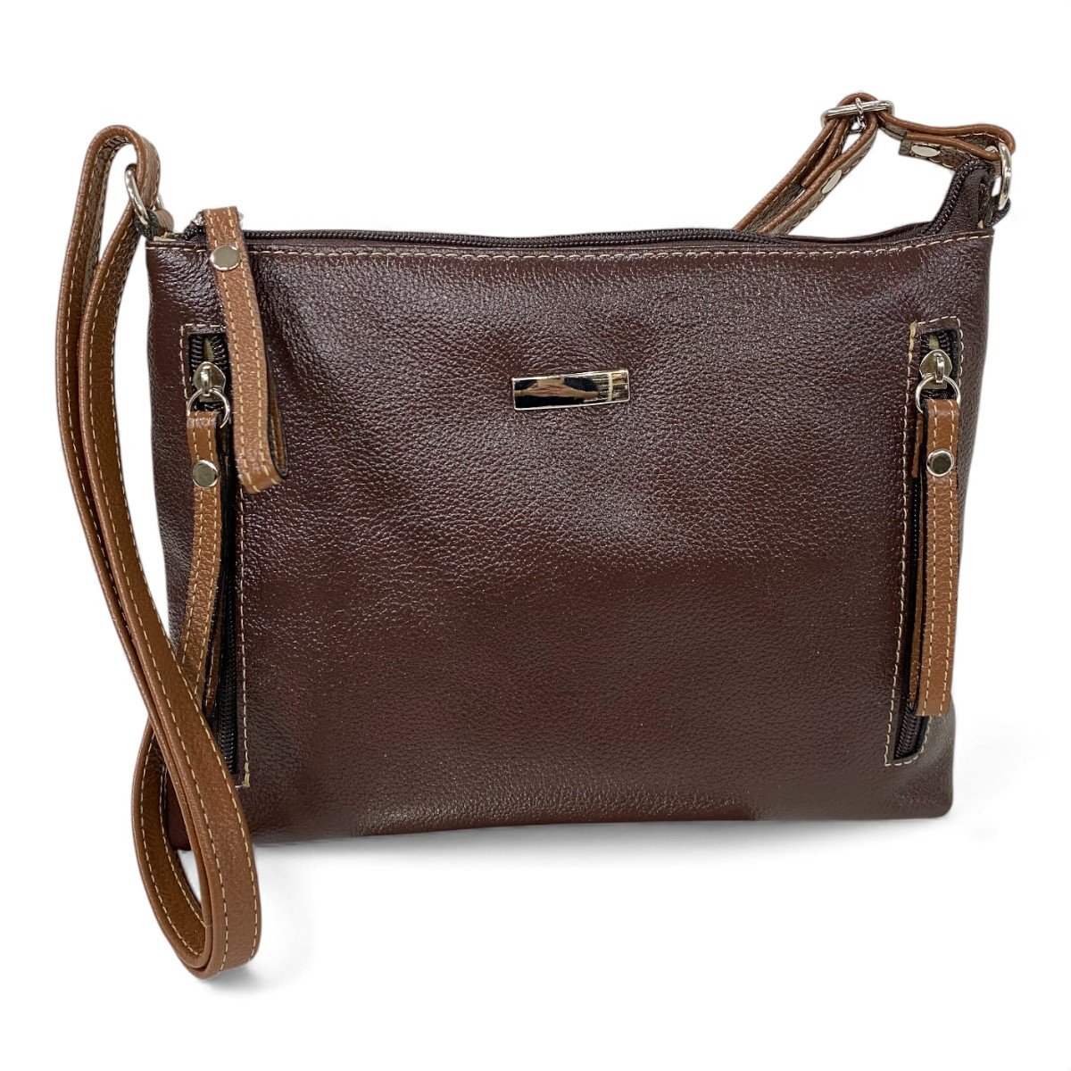 Bolsa Feminina Couro Transversal Bls294 4 Ziperes Duas Cores - Imagem 18