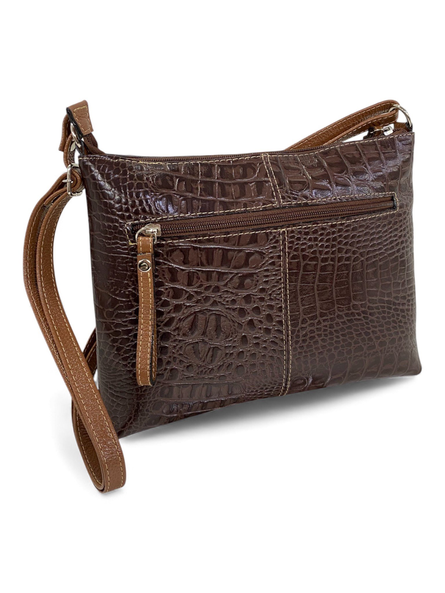 Bolsa Feminina Couro Transversal Bls294 4 Ziperes Duas Cores Croco - Imagem 22