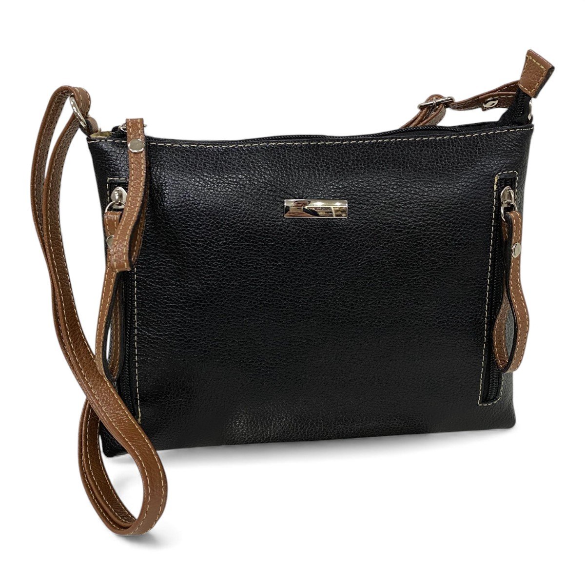 Bolsa Feminina Couro Transversal Bls294 4 Ziperes Duas Cores