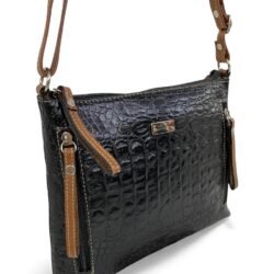Bolsa Feminina Couro Transversal Bls294 4 Ziperes Duas Cores Croco
