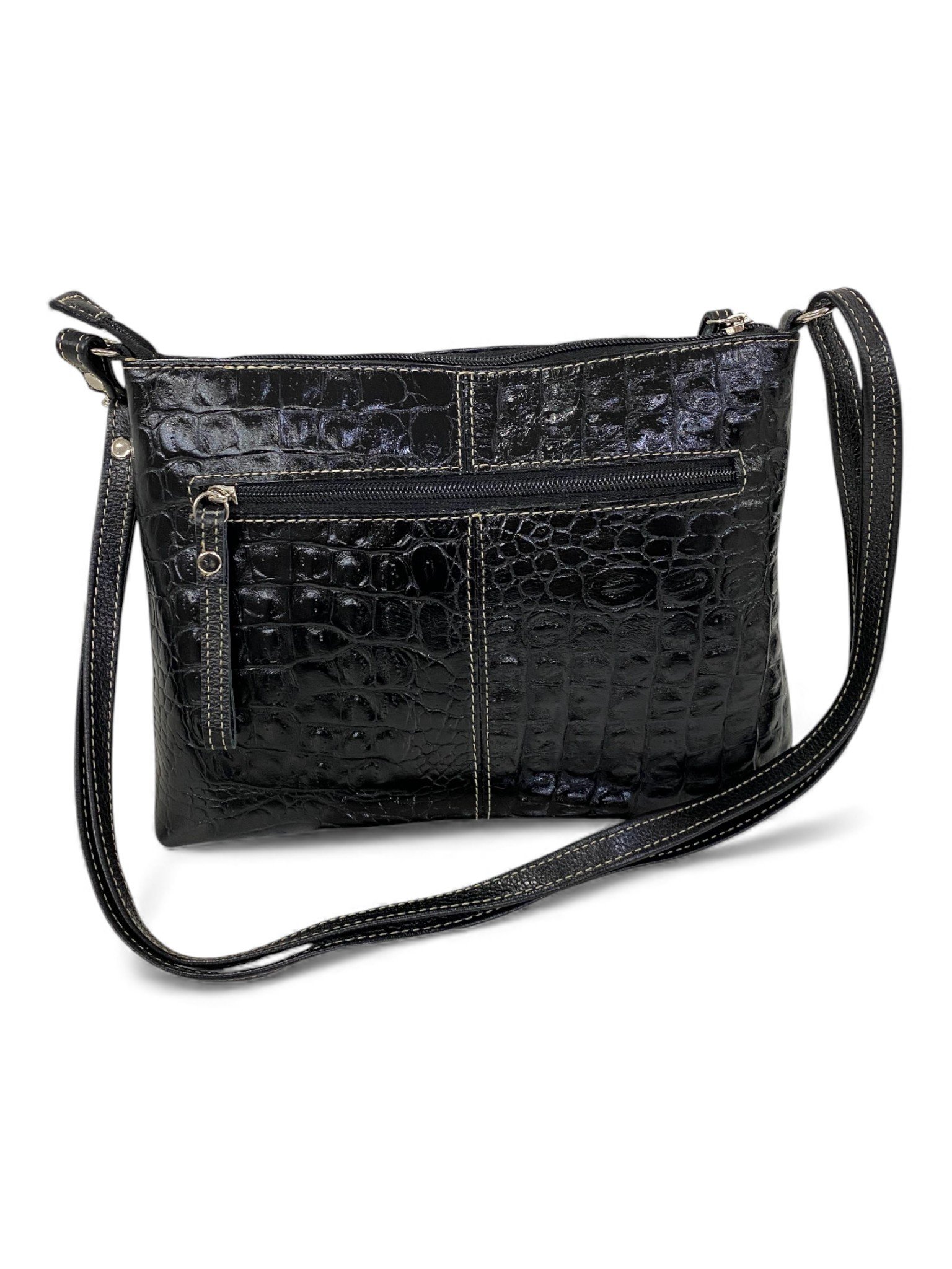 Bolsa Feminina Couro Transversal Bls294 4 Ziperes Duas Cores Croco - Imagem 17