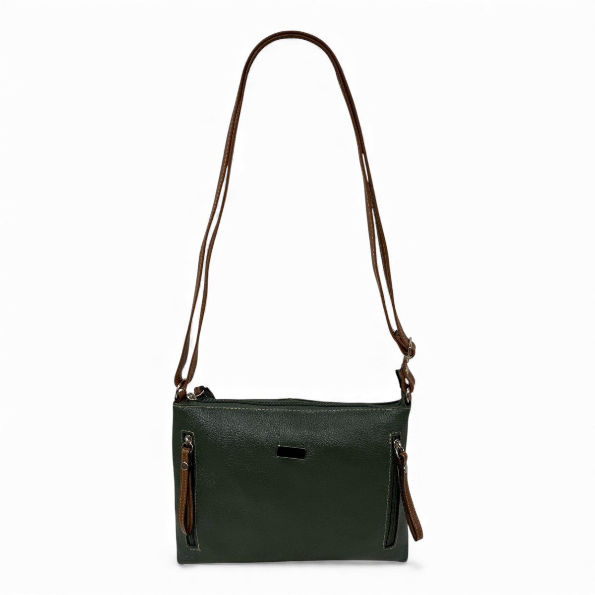 Bolsa Feminina Couro Transversal Bls294 4 Ziperes Duas Cores - Imagem 11