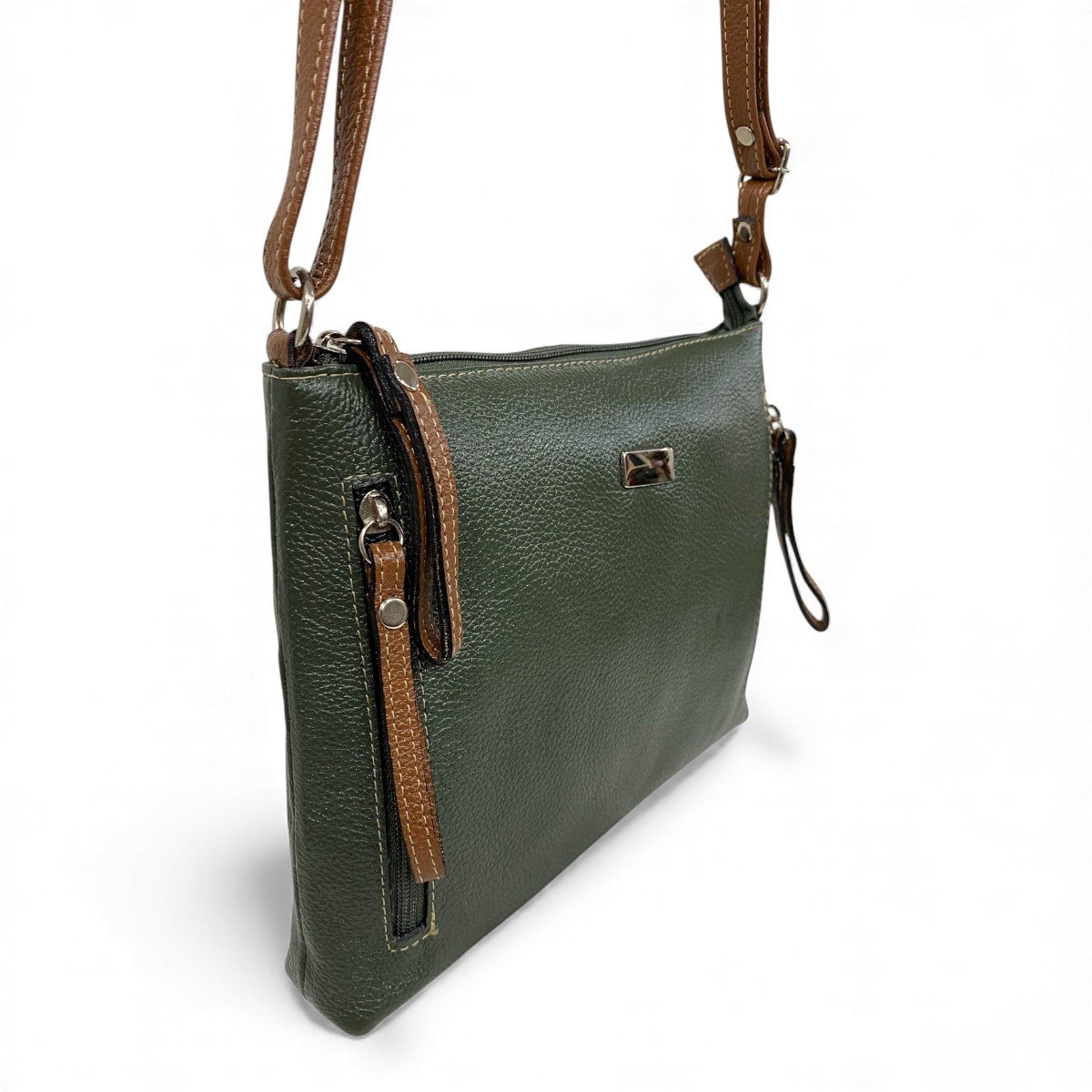 Bolsa Feminina Couro Transversal Bls294 4 Ziperes Duas Cores - Imagem 9