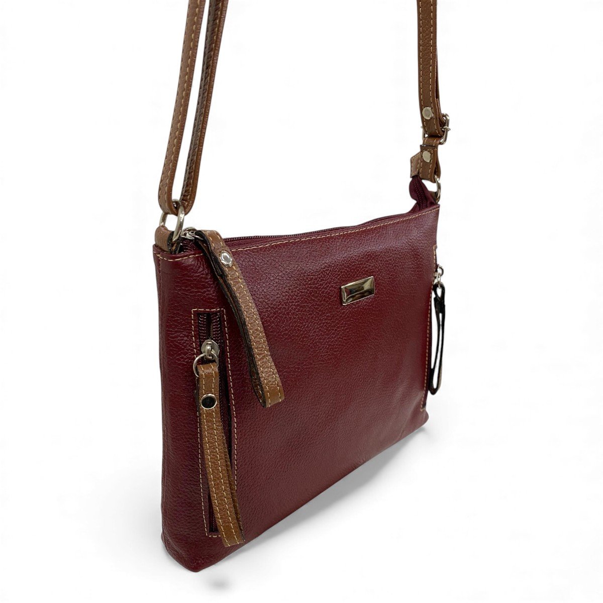 Bolsa Feminina Couro Transversal Bls294 4 Ziperes Duas Cores - Imagem 4