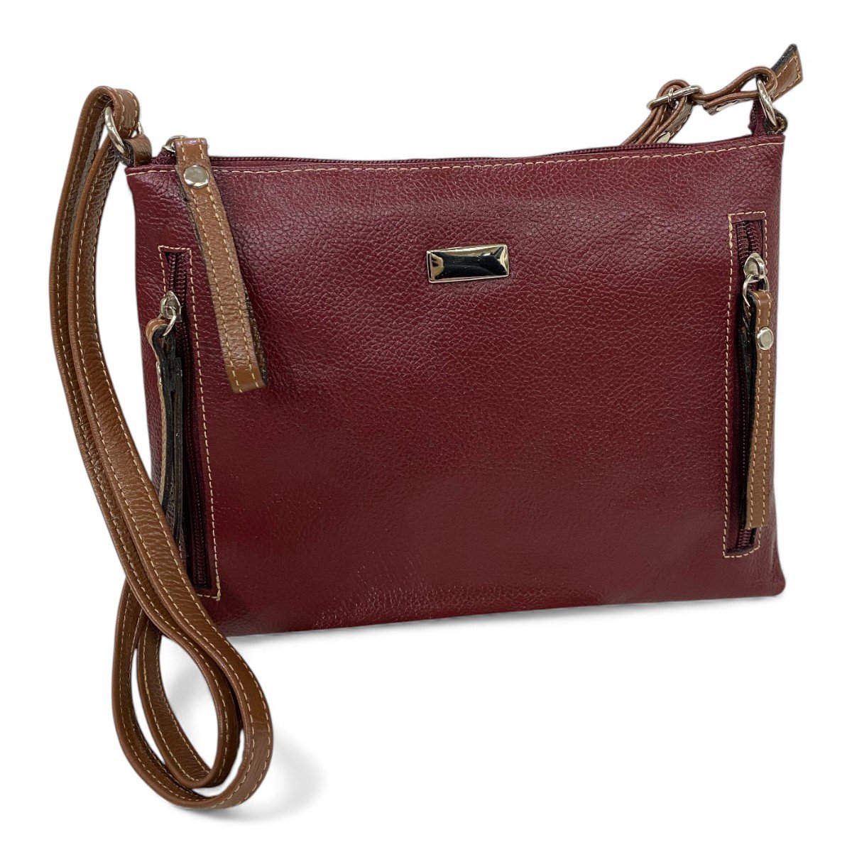 Bolsa Feminina Couro Transversal Bls294 4 Ziperes Duas Cores - Imagem 3