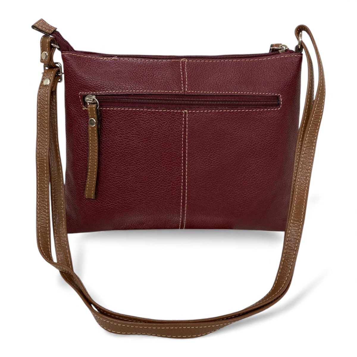 Bolsa Feminina Couro Transversal Bls294 4 Ziperes Duas Cores - Imagem 2