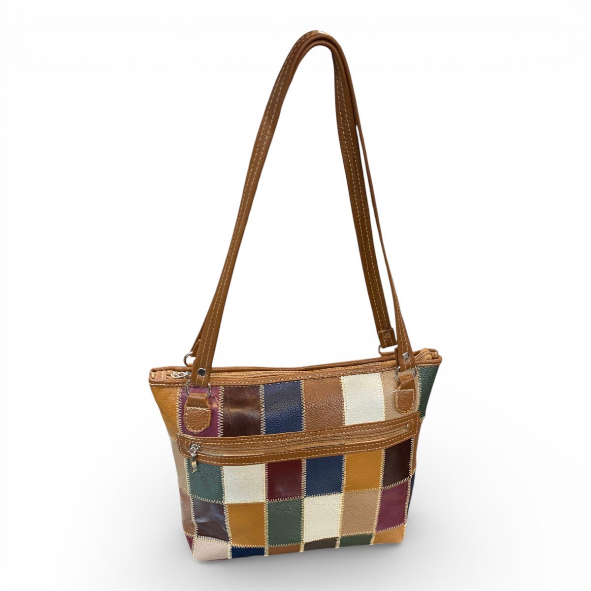 Bolsa Retalhos Couro Legitimo Feminina Ombro