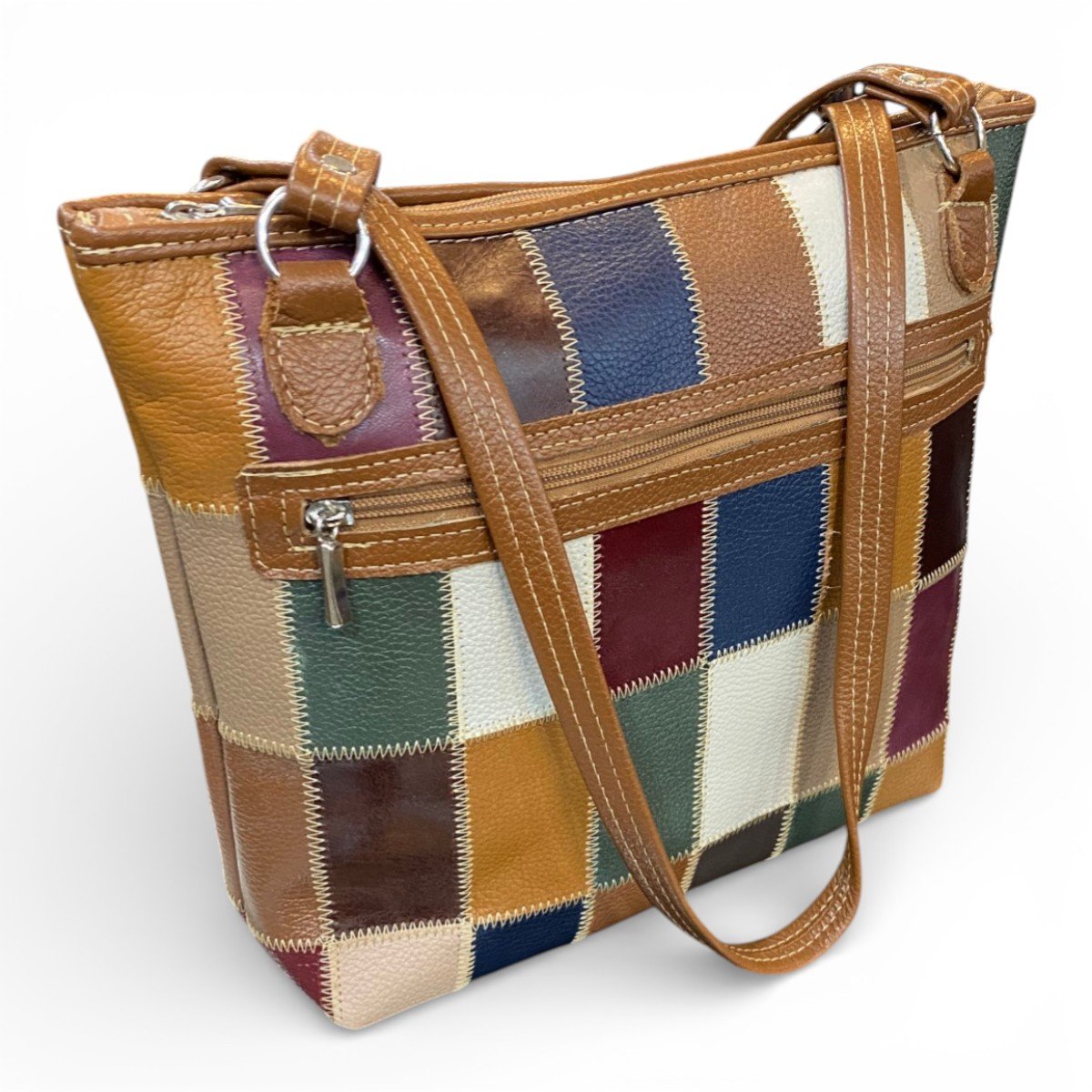 Bolsa Retalhos Couro Legitimo Feminina Ombro - Imagem 18