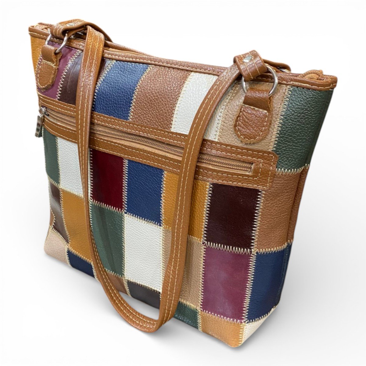 Bolsa Retalhos Couro Legitimo Feminina Ombro - Imagem 16