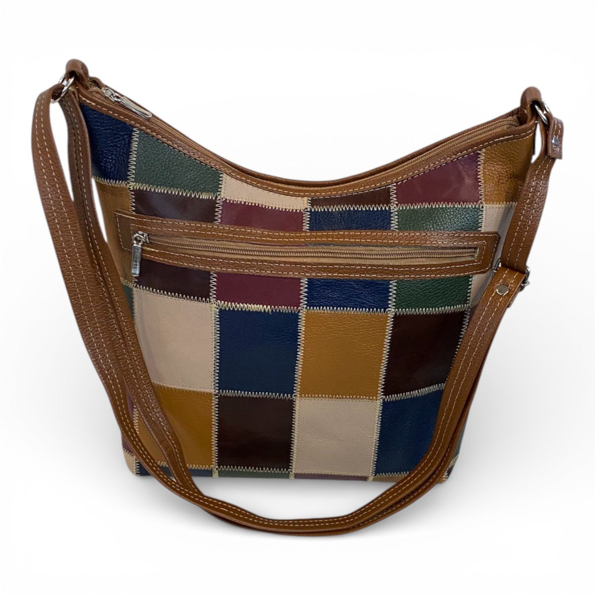 Bolsa Retalhos Couro Legitimo Feminina Transversal Fundo Largo - Imagem 19